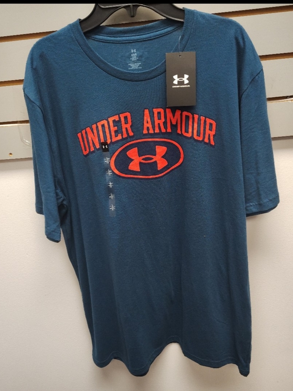 Under Armour Men's Teal Short Sleeve Tee with Orange Logo